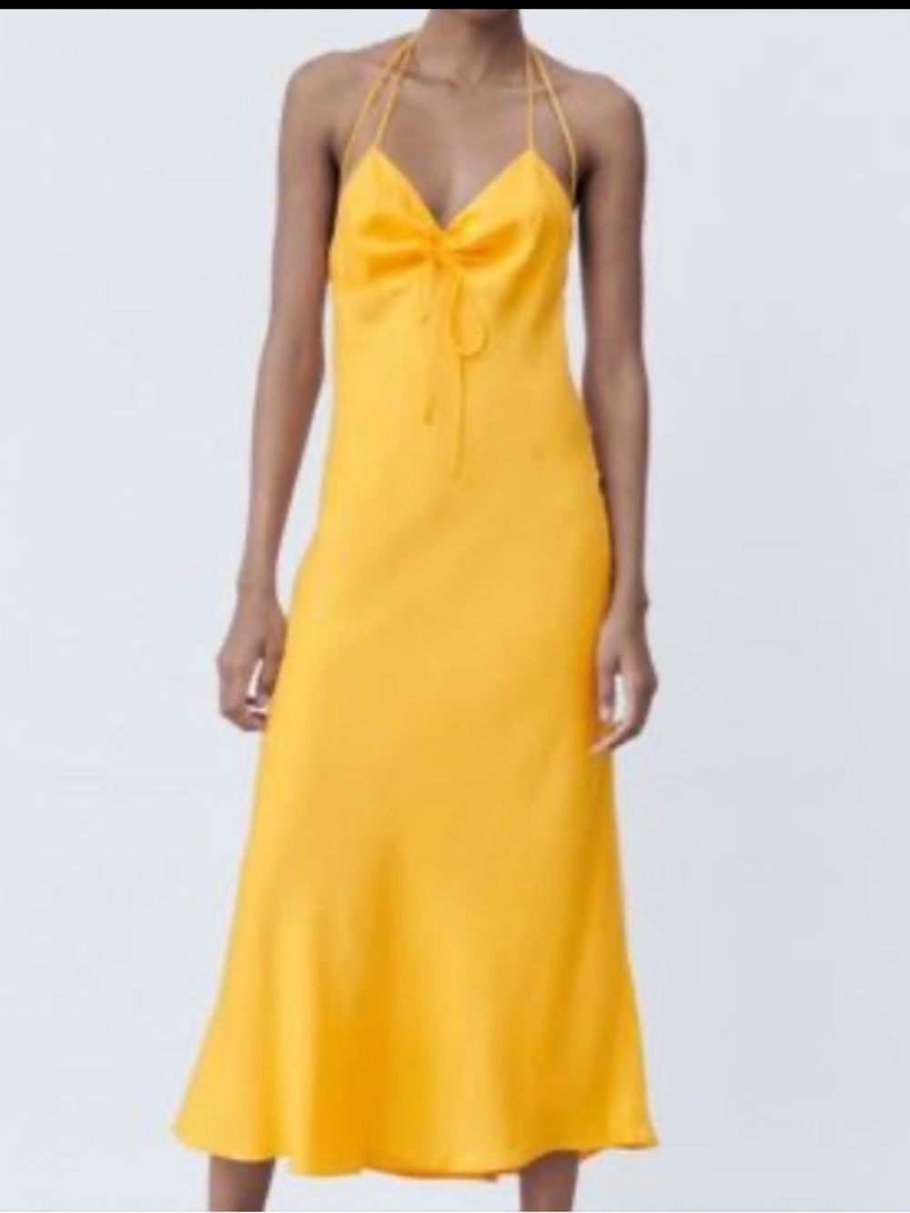 Zara Premium Black Label Yellow Halter Cross Back Slip Maxi Dress